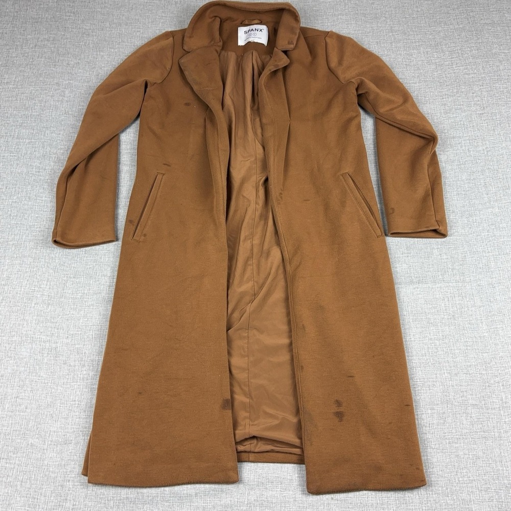 Spanx Coat Womens Small Brown Modal Blend Long Open Front Overcoat Lined Pockets